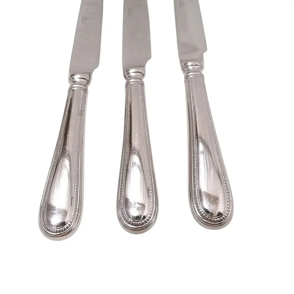 Towle 3 Dinner Knives BEADED ANTIQUE 9” Stainless Flatware Holiday‎ Mid Century